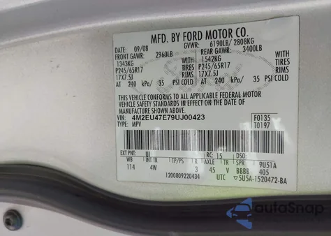 2009 Mercury Mountaineer z USA, uszkodzony, nr VIN 4M2EU47E79UJ00423